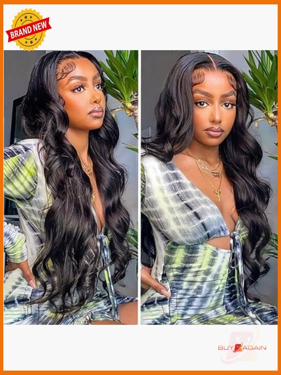 24in Body Wave Lace Front Wig Human Hair Black Women Glueless HD Curly Frontal main image 4